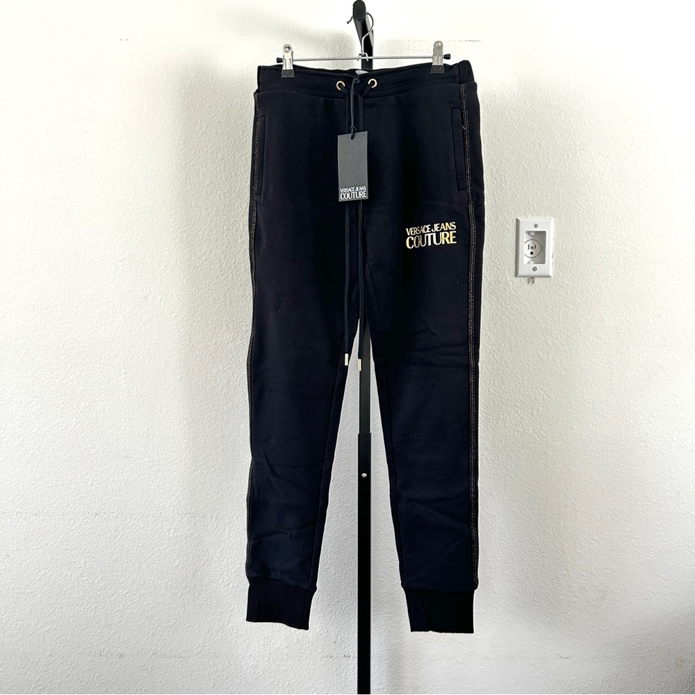 Versace Jeans Couture logo-embroidered track pants, Black, Size 4, New with Tag